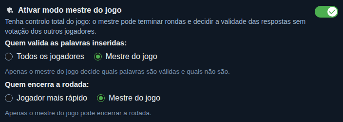 Configuração: modo anfitrião da partida