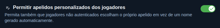 Configuração: apelidos próprios