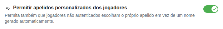 Configuração: apelidos próprios