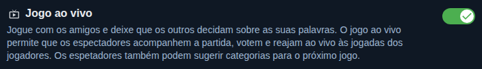 Configuração: partida ao vivo