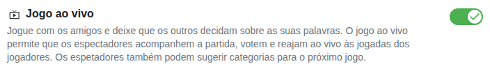 Configuração: partida ao vivo