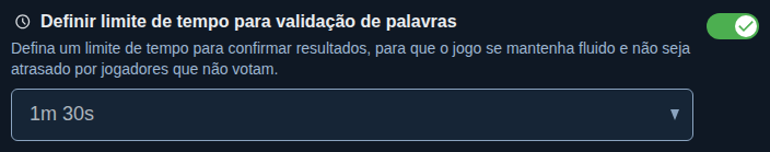 Configuração: tempo para confirmar as palavras