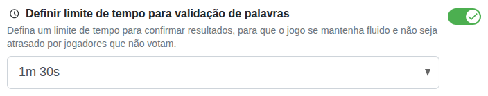 Configuração: tempo para confirmar as palavras
