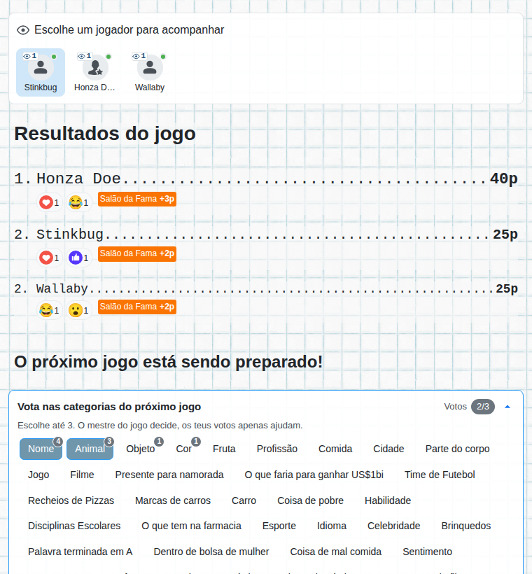 O fim da partida do ponto de vista do espectador: resultados e votação das categorias da próxima partida