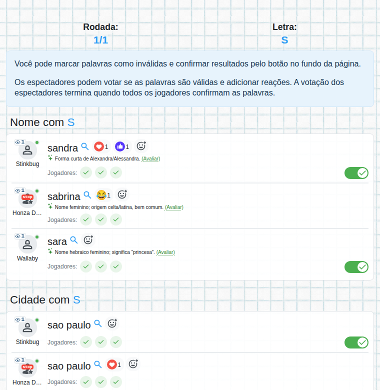 Avaliação das palavras