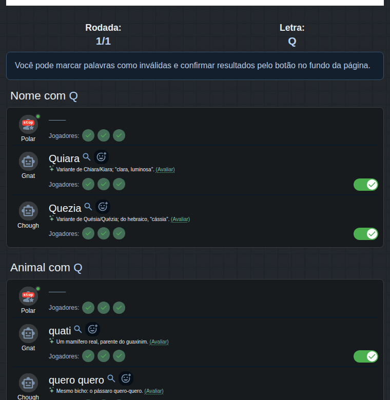 Avaliação com descrições da IA