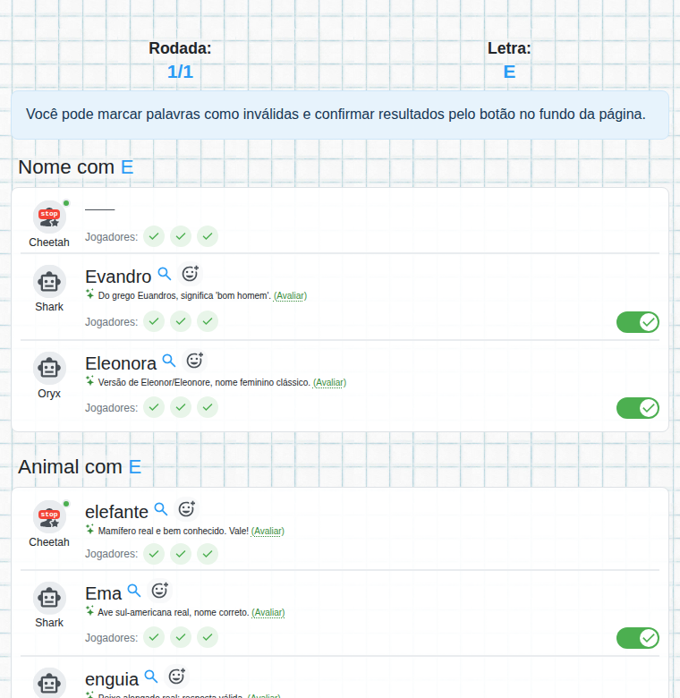 Avaliação com descrições da IA