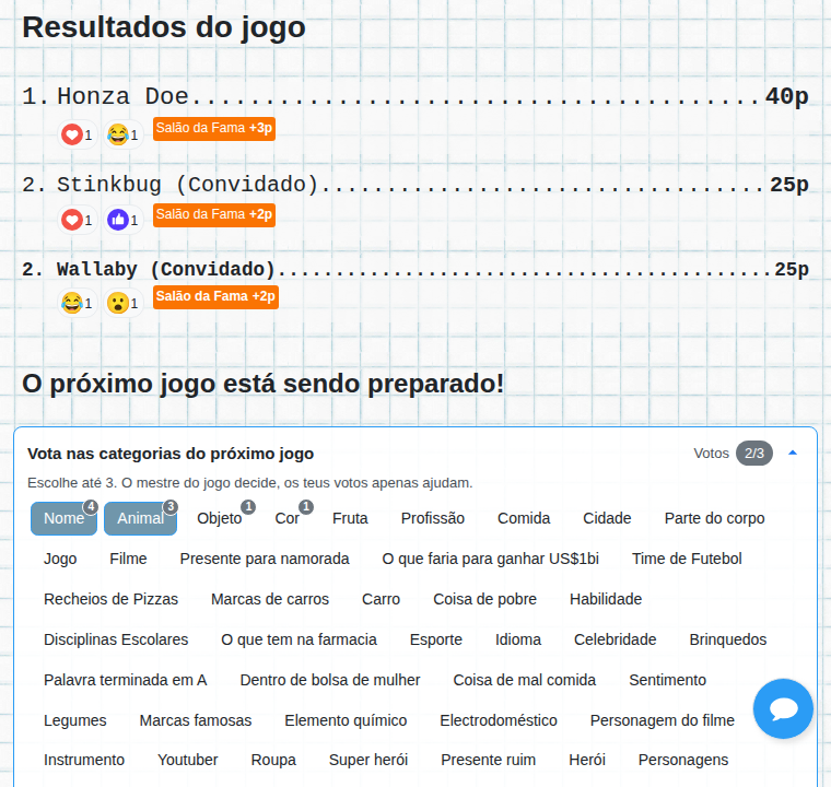 Resultados da partida